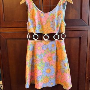 Floral 70’s Dress with Ring Accents